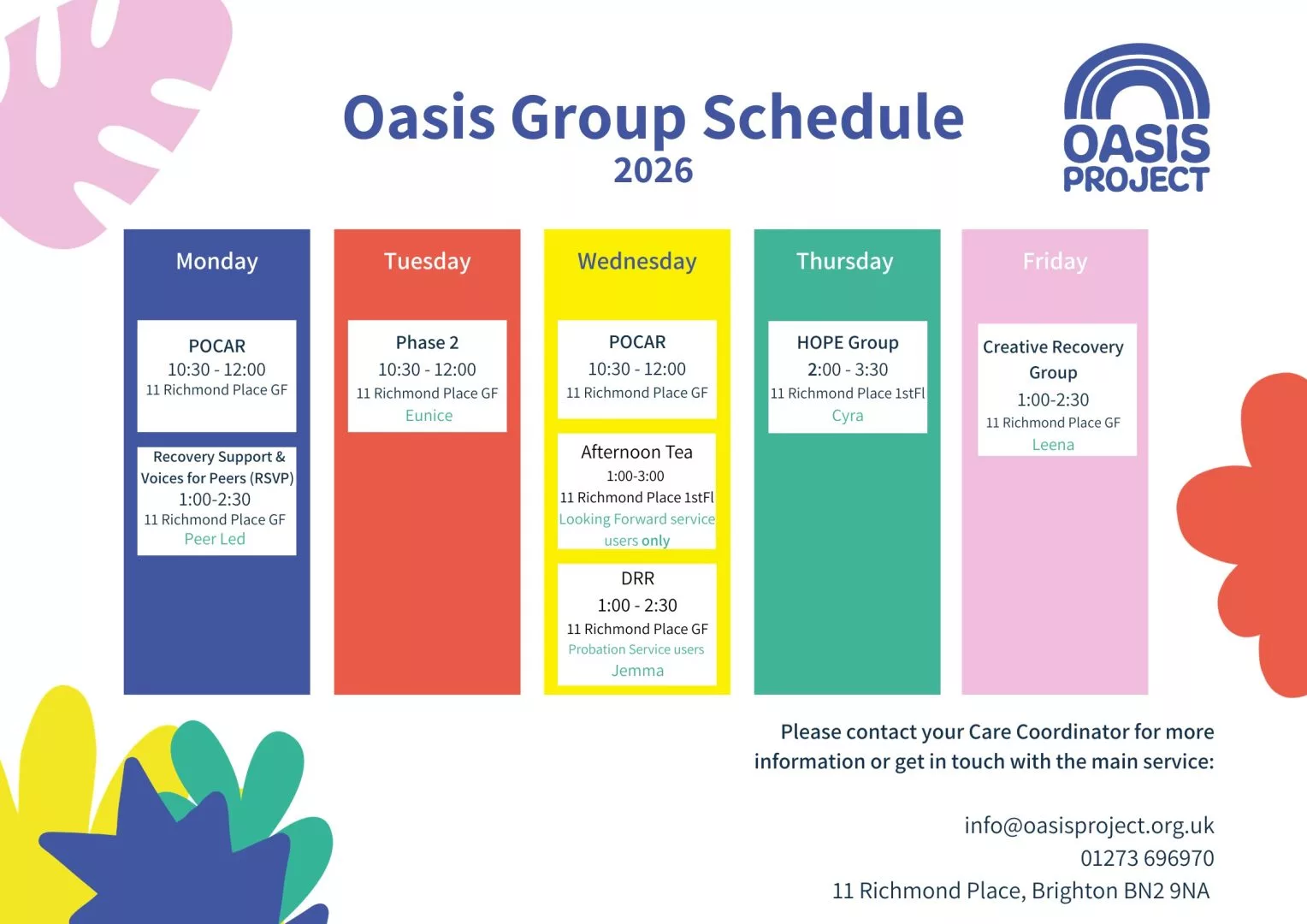 Oasis Brighton Adult Services Group Schedule 2026 (wCreative Recovery)